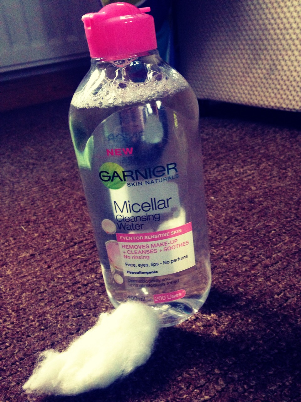 Finally, take your garner micellar cleansing water and dap a bit onto a piece of cotton wool, rub the cleansing water over your problematic areas. Use this product morning and night, each day.