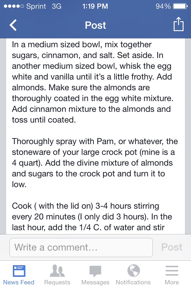 Crockpot Cinnamon Almonds