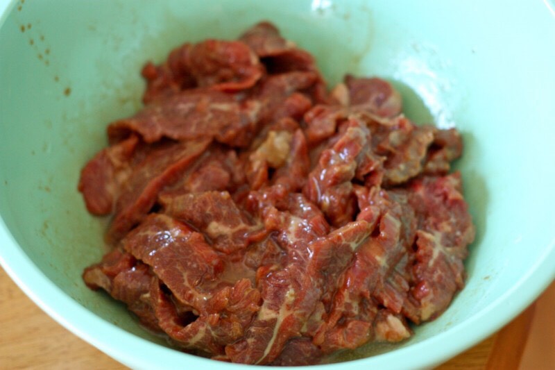 Toss the meat with the marinade, cover and refrigerate for at least 1 hour. This easy marinade is all that it takes to get that crazy-tender beef, even with less expensive cuts.
