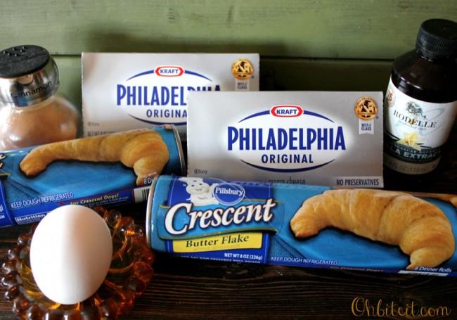 2 cans (8 oz. each) Pillsbury Crescent Dinner Rolls
2 pkg. (8 oz. each) Philadelphia Cream Cheese..softened
1 tsp. Vanilla
1 egg, slightly beaten
1 cup Sugar..divided
2 Tbsp. ground cinnamon
13×9″ baking pan
