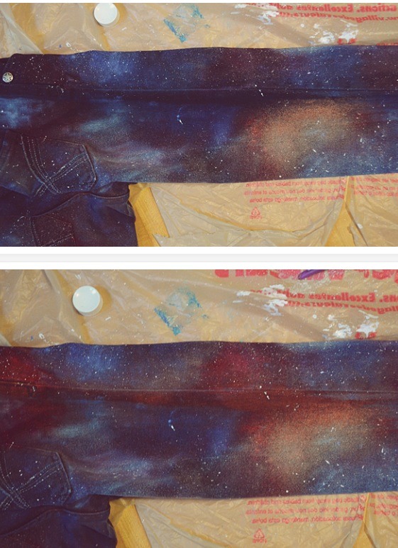 Make some last adjustments: lighten some areas by sponging more white paint or spraying more bleach until you're happy. If the seam looks weird, spray bleach along it and add some stars. 