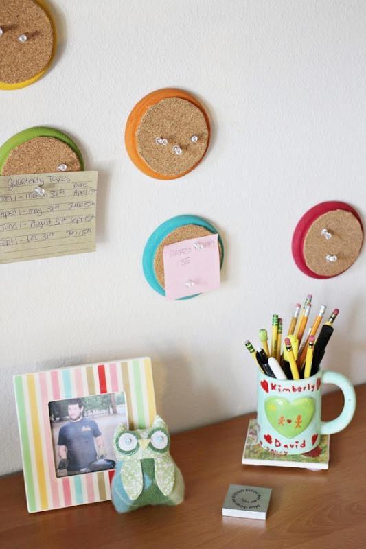 Don't have room for a large cork board? Buy or cut smaller shapes for a cute yet equally effective pin board . 