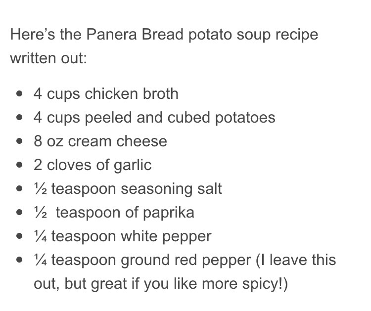 Creamy Potato Soup. Panera Bread Copy Cat.