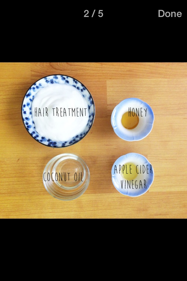 Your fav hair treatment 1/2cup coconut oil,2 tablespoons of honey,1 teaspoon of apple cider vinegar 2spoons