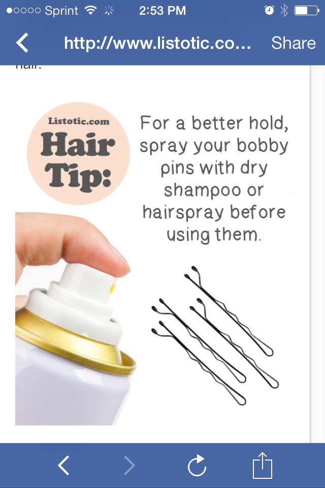 Do your bobby pins tend to slide out? Mine do! In fact, I never use my bobby pins without a quick spray of hairspray or dry shampoo first. It gives them a little extra grip so you don’t have to worry about your hair style falling out.