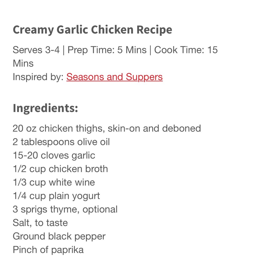 Creamy Garlic Chicken 