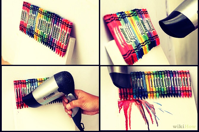 Hot glue the crayons to the top of the canvas. Then use the hair dryer to melt the crayons!!
