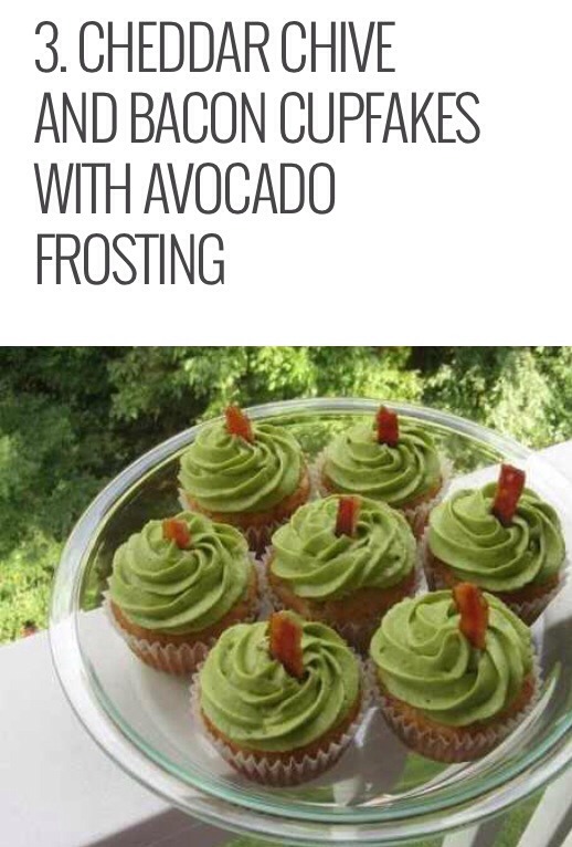 These look like they'll be sickly sweet right? Well, they're not. With cheddar, bacon, chives, and avocado as main ingredients, these sure are strange tasting cupcake. This will be a savory April fools day dish.