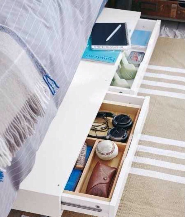 Just add casters to the Ekby drawer shelf for some slide-out-under-bed storage!!