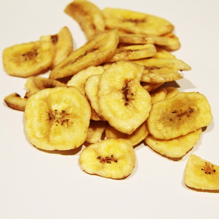 D.I.Y Banana Chips:

• Slice Whole Banana
• Dip in Lemon Juice
• Bake at 250 degrees until golden brown