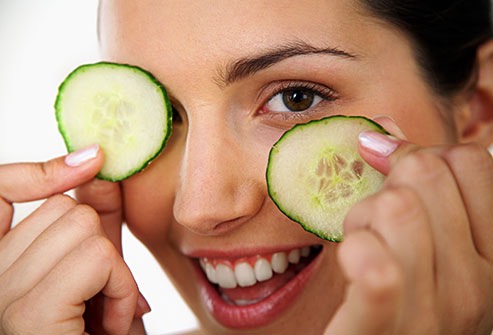 Eye soothers
2 black tea bags
Run the bags under cold water.Carefully place the damp tea bags on ur eyes for 5-10 mins
Eye soother
2 thin slices raw potatoes
Place potatoes on eyes for 5-10 mins
Eye soother
2 thin cucomber slices
Place slices on eyes then cover with cool towel 4 5-10 mins

