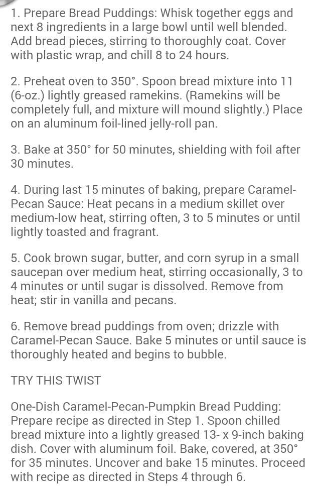 Caramel-Pecan-Pumpkin Bread Puddings