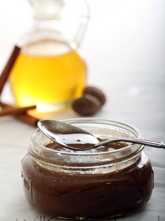 FACE WASH
1/4 cup Raw Honey
1.5 tsp. - 1.5 TBSP Cinnamon
1/2 tsp. - 2 tsp. Nutmeg

Why the huge variation in amounts? It all depends on what consistency you like. Using less cinnamon and nutmeg will keep it smooth and light . More will make it more of a mask - a thick mud. 