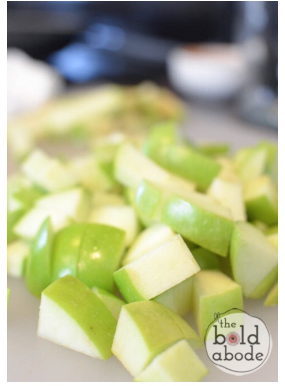 First cube the apples