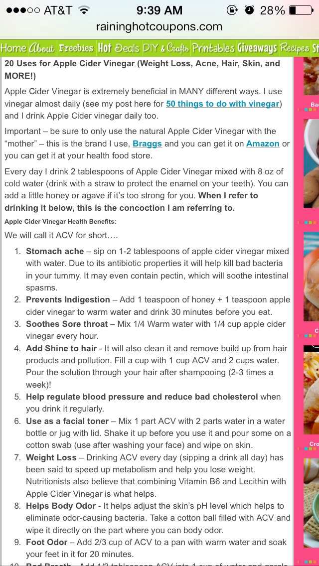 Twenty Uses For Apple Cider Vinegar. Ache, Weight loss, Etc...