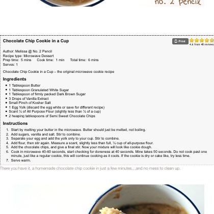 Chocolate Chip Cookie In A Cup (microwavable) Amazingly Good (: