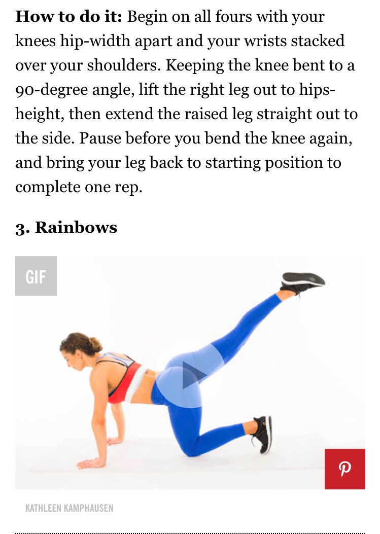 similar to donkey kick but instead do a circular motions JUST LIKE A RAINBOW ! 25 and 25 each leg