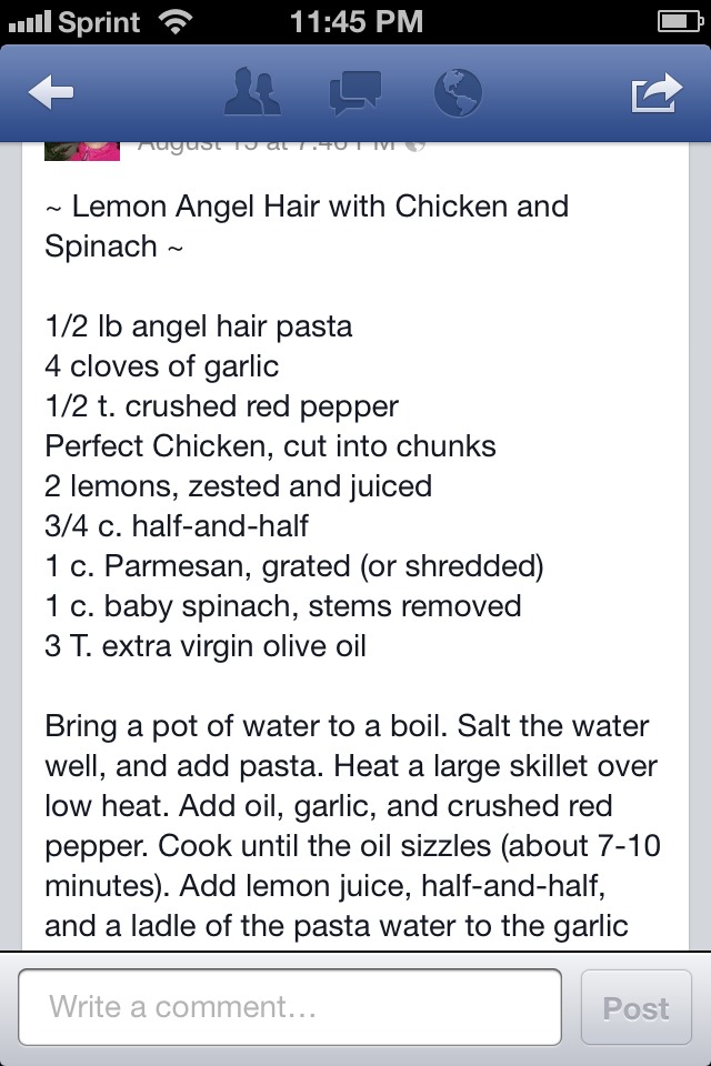 Lemon Angel Hair With Chicken And Spinach 