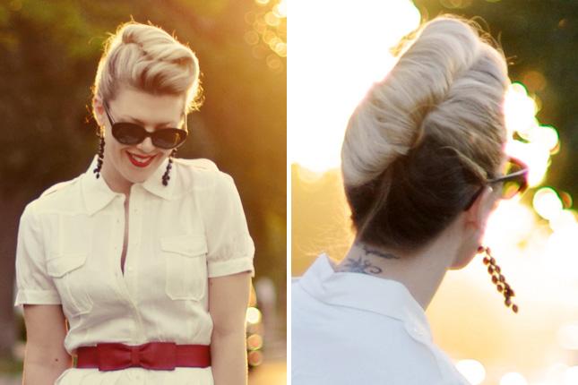 4. High French Twist Faux Hawk: Turn heads with this towering hairstyle. We’re definitely picking up some rockabilly vibes here, which you can tone down with sparkly studs and an on-trend lip color like deep berry. (via …love Maegan) 