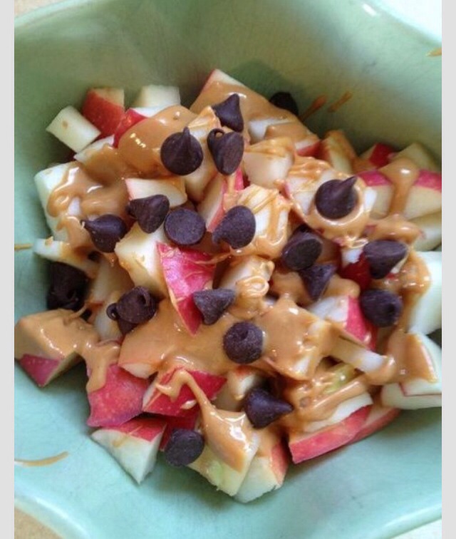 Apples with melted peanut butter and chocolate chips! 