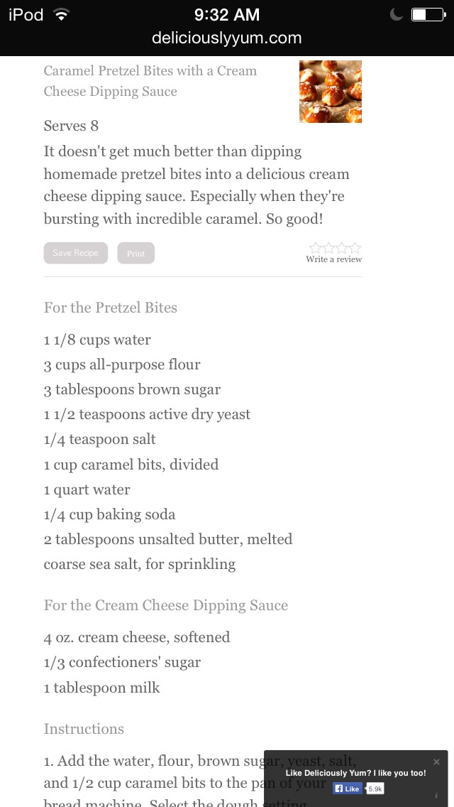Caramel Pretzel Bites With Cream Cheese Dipping Sauce