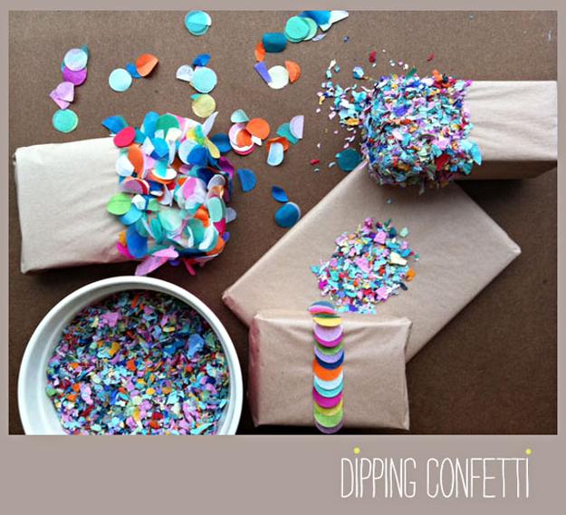Dip a box or gift bag in confetti