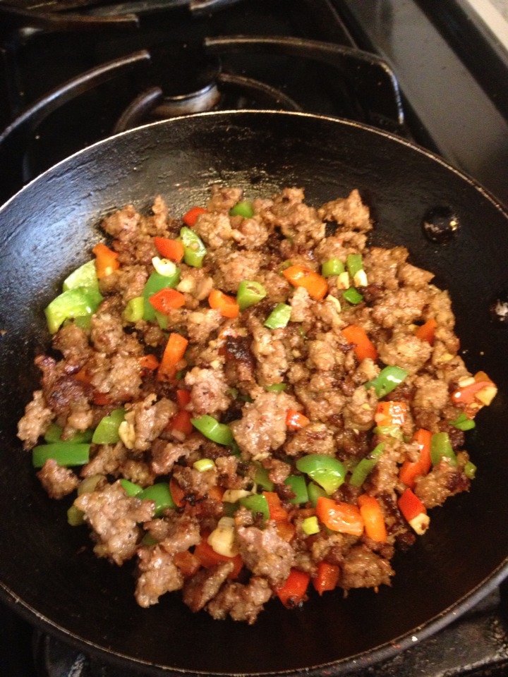 Throw in the veggies & Sauté them with the meat.