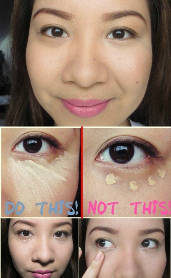 3. Hide dark circles easily.
Apply concealer diagonally, this will give your eye bags a lift and freshen your eyes up.