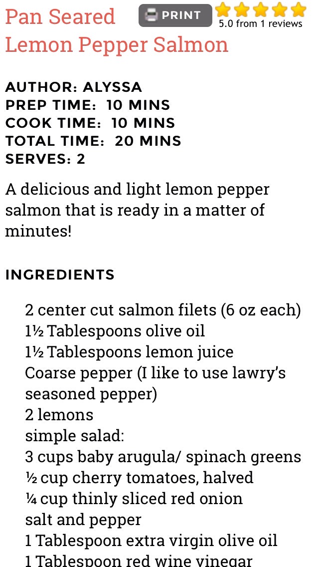 Pan Seared Lemon Pepper Salmon