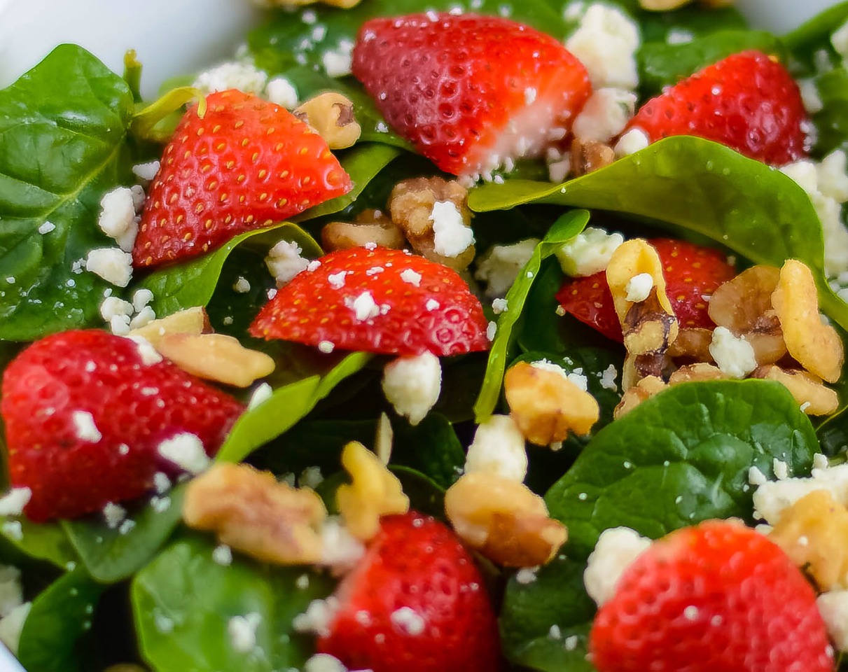 7. Spanish strawberry Champagne Greens: Whisk 1 part champagne vinegar with 3 parts olive oil, and salt and pepper. Toss with Boston lettuce, and strawberrys 