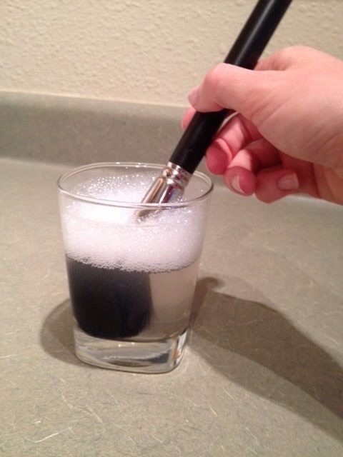 28. Cleaning makeup brushes
This could be the culprit of why your breaking out but I have a simple solution.
Take baby shampoo and put a quarter size amount in a tiny cup of water. swirl your brush around in there. Rinse with lukewarm water & squeeze out excess liquid. Let it dry overnight on towel.