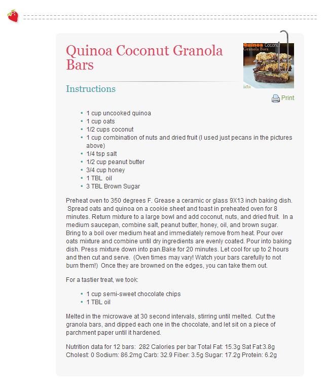 Quinoa Coconut Granola Bars