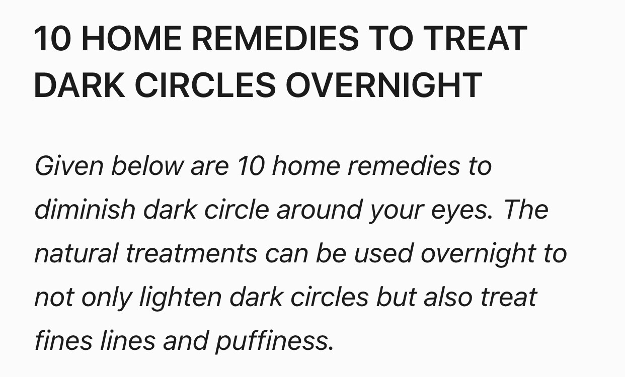 10 Home Remedies To Treat Dark Circles Overnight. 
