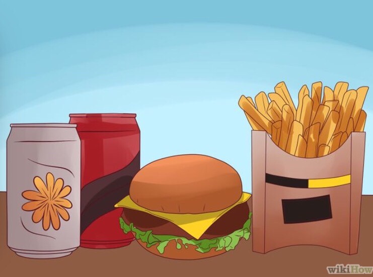 Junk food is a total no no when it comes to trying to get rid of cramps! Stay away from greasy foods and caffeine! 