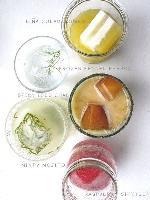 17. Make crazy interesting cocktails.

The piña colada ice cubes are alternating layers of pineapple juice and coconut milk.

