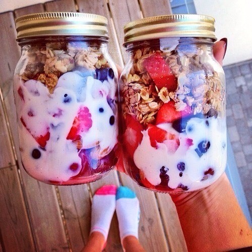 🍨- Yogurt parfait
You will need: granola, yogurt (Greek yogurt taste best), fruit (strawberries an blueberries), cup
Method: put a bit of granola at the bottom of the cup, now add a bit of yogurt, then fruit, then granola, and carry on the pattern till the cup is filled!