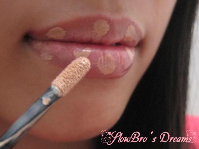 2. Apply concealer/lip primer all over lips. Go a little outside lip line with concealer