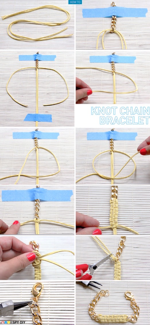 The Knot Chain Bracelet

Full instructions here:
http://ispydiy.com/2012/07/my-diy-knot-chain-bracelet.html