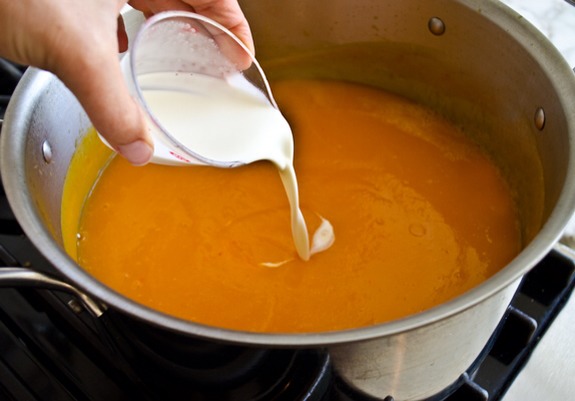 Pour in the heavy cream.