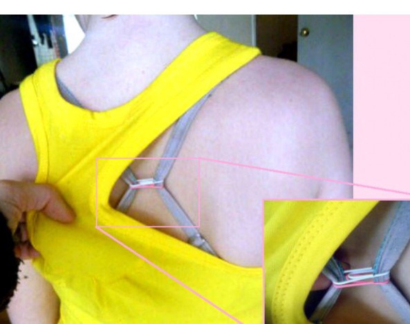 To quickly turn your standard bra into a racerback style, all you need is a paperclip. Simply put your bra straps into the paper clip and voila! This works great as a quick fix for hiding your straps in a shoulder-bearing top.
