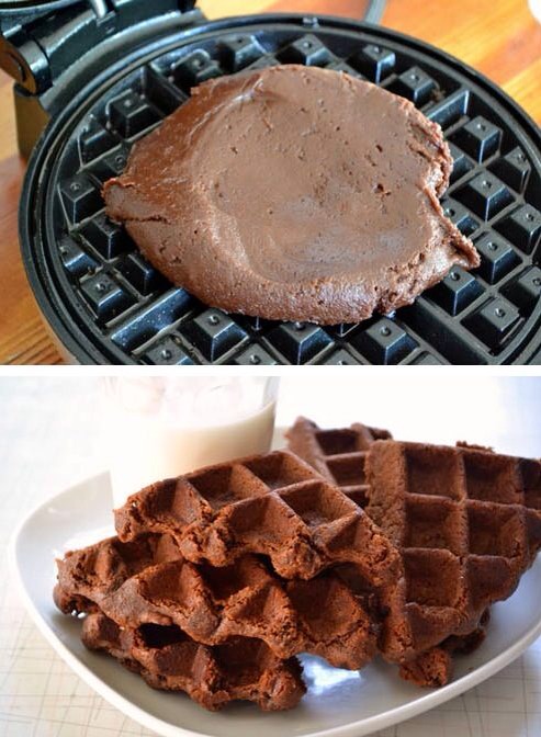 Brownie mix in a waffle iron!