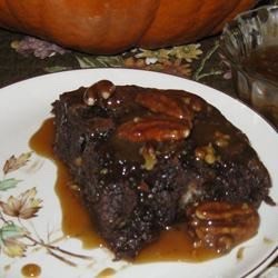 Chocolate bread pudding with bourbon sauce 