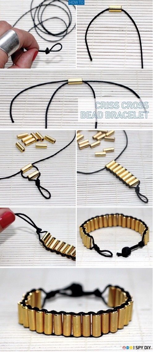 The Criss Cross Bead Bracelet (This design would also make a terrific choker necklace!)

Full instructions here:
http://ispydiy.com/2012/05/my-diy-criss-cross-bead-bracelet.html