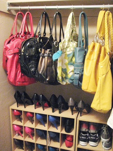 Hang your purses with shower curtain hooks 
So neat! 