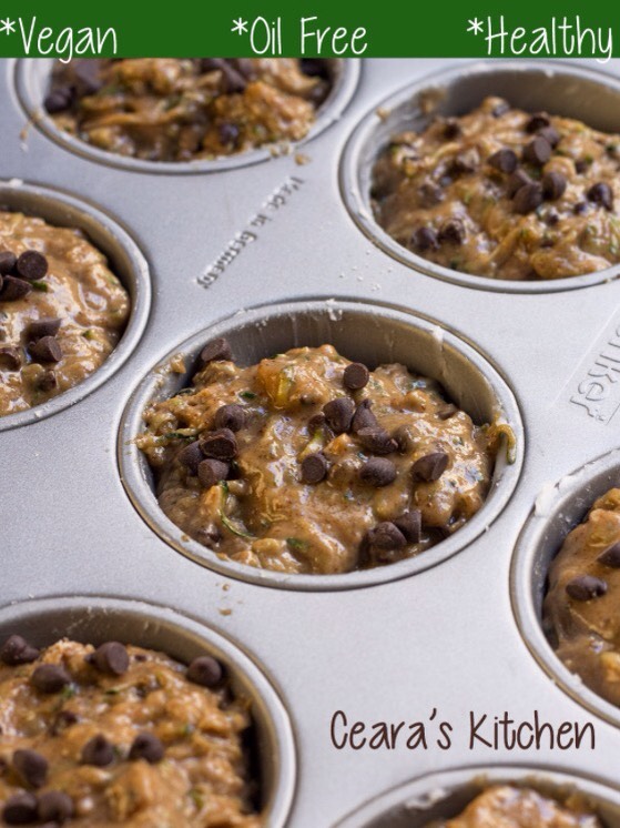 AMAZING Healthy Chocolate Chip Banana Zucchini Vegan, Oil-Free, Muffins!
