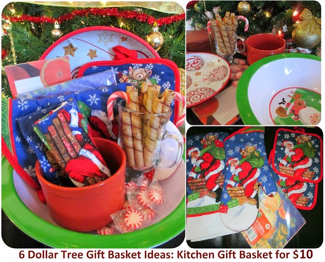 Inside: 
*two  Christmas theme plates *soup bowl *matching Christmas towel *oven mitt and a set of two pot holders *Christmas napkins *tea mug with waffles *magnetic shopping list
-----------------------------
Total cost: $10