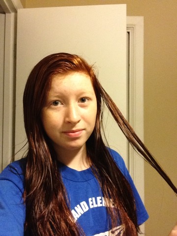 From root to tip, rub the mixture onto your hair. 