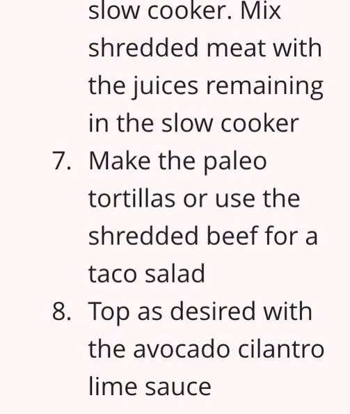 💖Paleo Simple Slow Cooker Shredded Beef Tacos with Avocado Chili Lime Sauce & Paleo GF tortillas💖