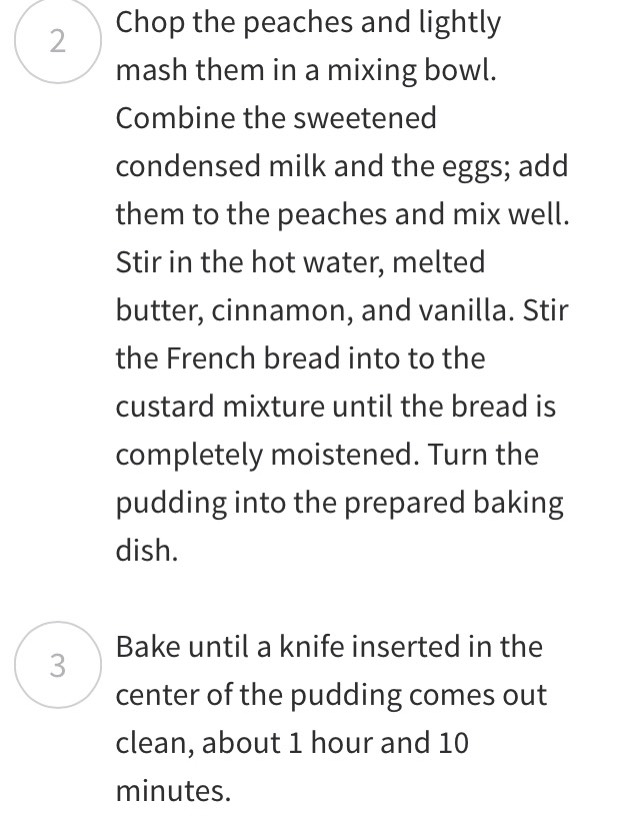 Peachy bread pudding with caramel sauce