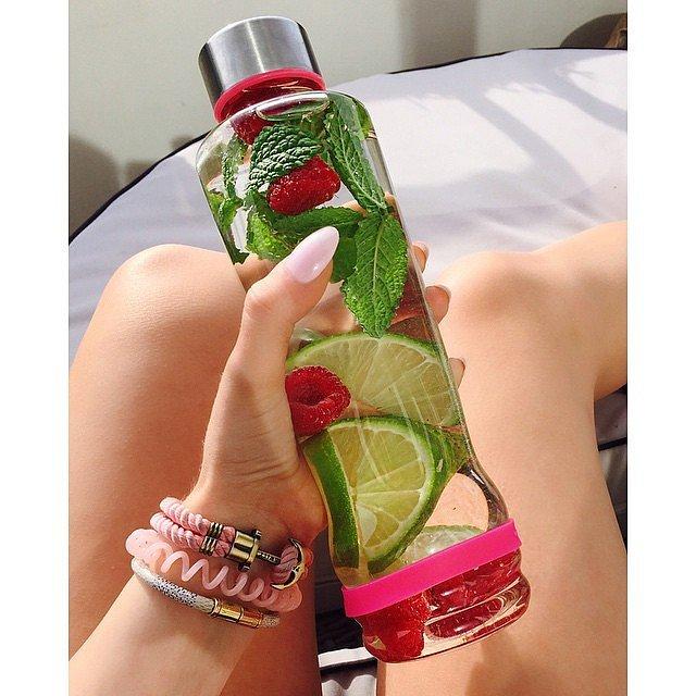 Lime, Raspberry, and Mint
Fresh mint can help curb cravings and aid in digestion, and pairing with raspberries and lime makes for a delicious mixture. 
